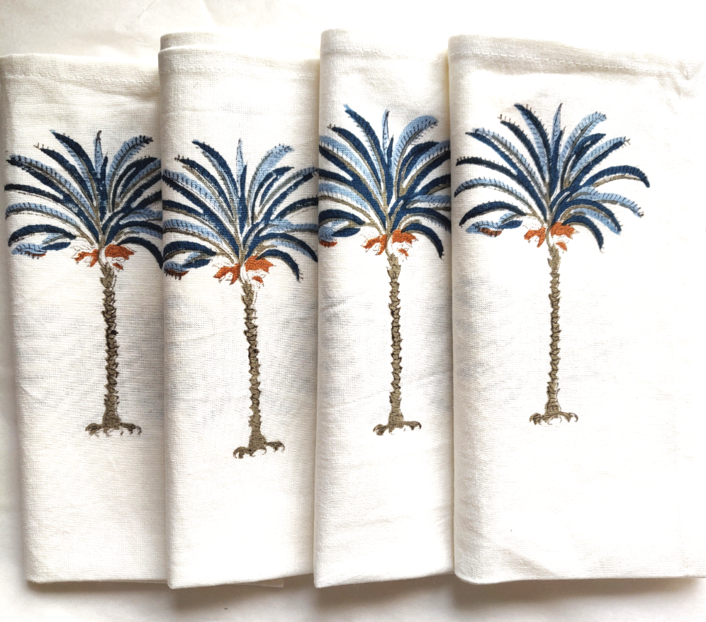 Palm Tree Blue Napkin, Set of 4