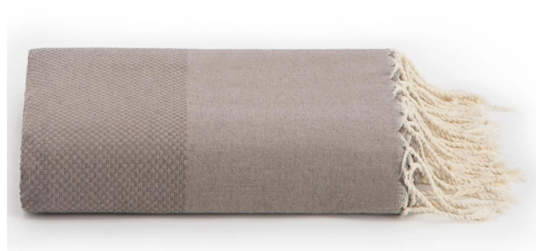 Cotton Throw / Blanket - Plaid Grand foulard Honeycomb in Taupe