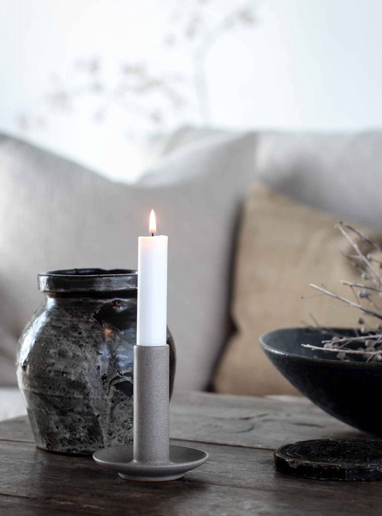 Lou Candle Holder - Dark Grey / White / Sands