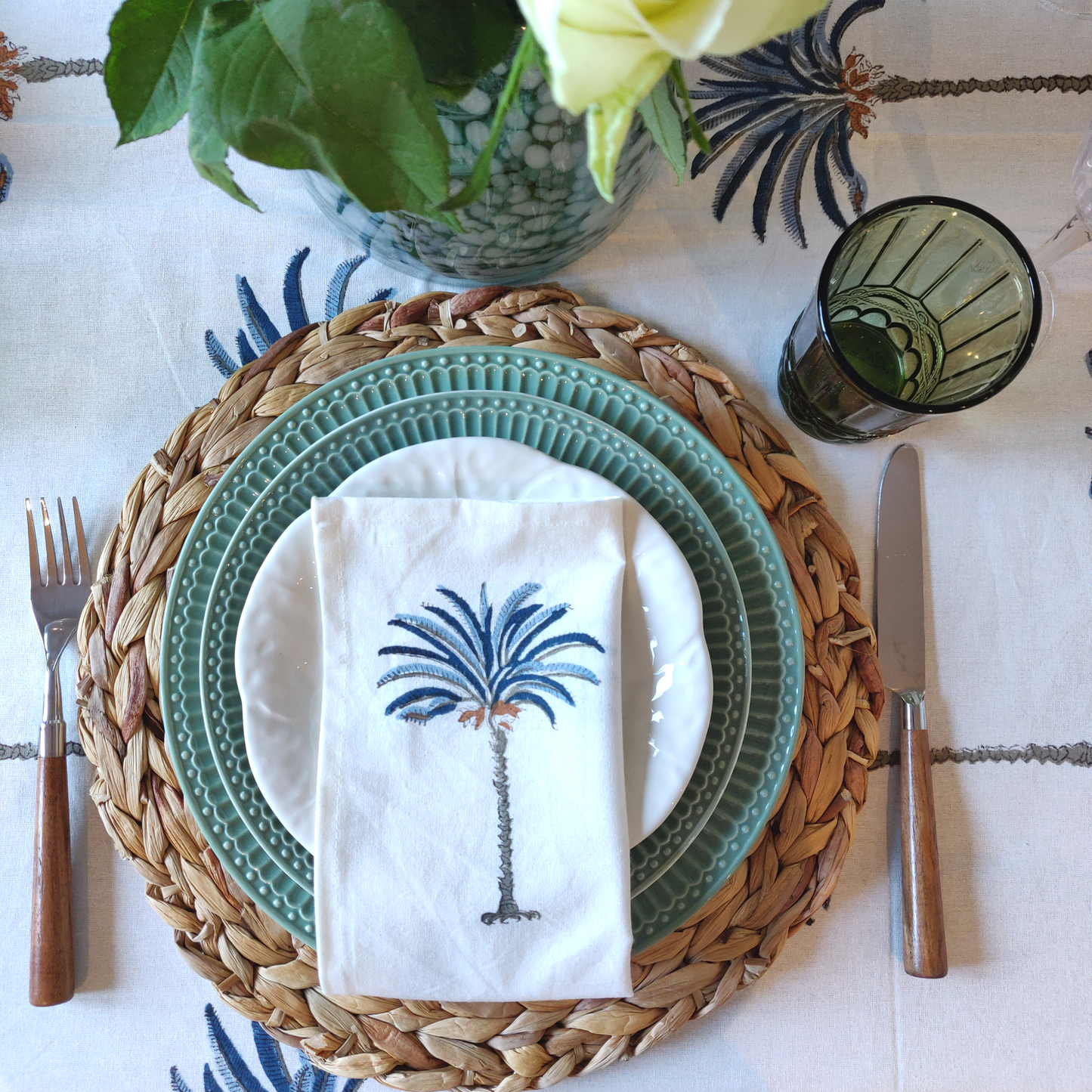 Palm Tree Blue Napkin, Set of 4