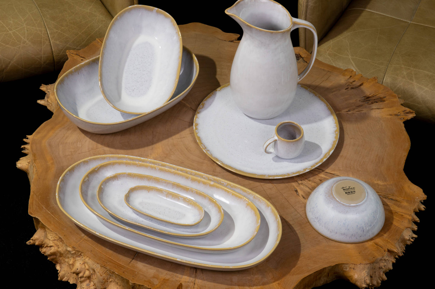 Handmade Serving Set 'White Amazonia' Set of 4